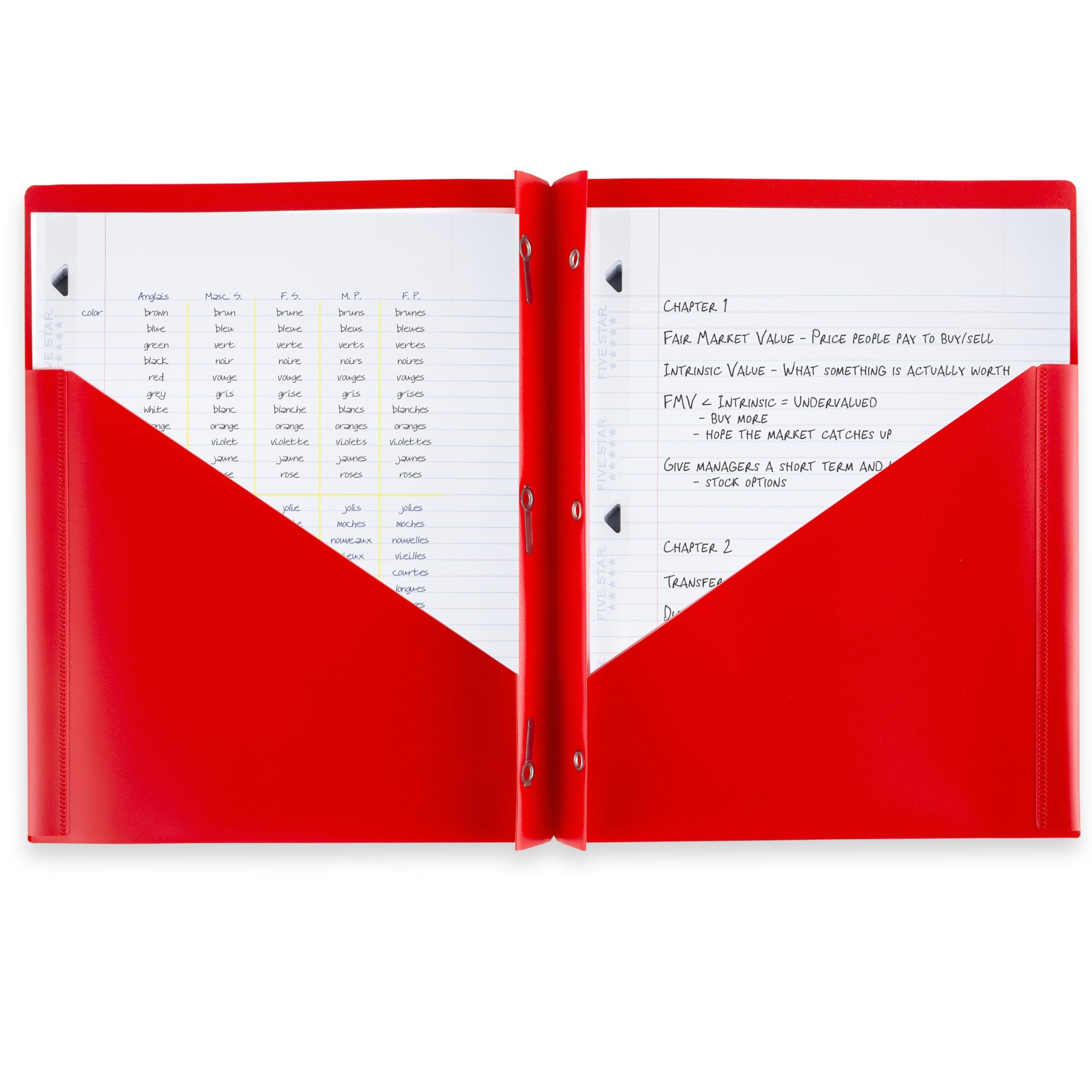 Five Star 2-Pocket Folder, 4 Pack, Plastic Folder with Prong Fasteners, Holds 8-1/2" x 11" Paper, Black, Fire Red, Forest Green, Pacific Blue (38140) - Image 4
