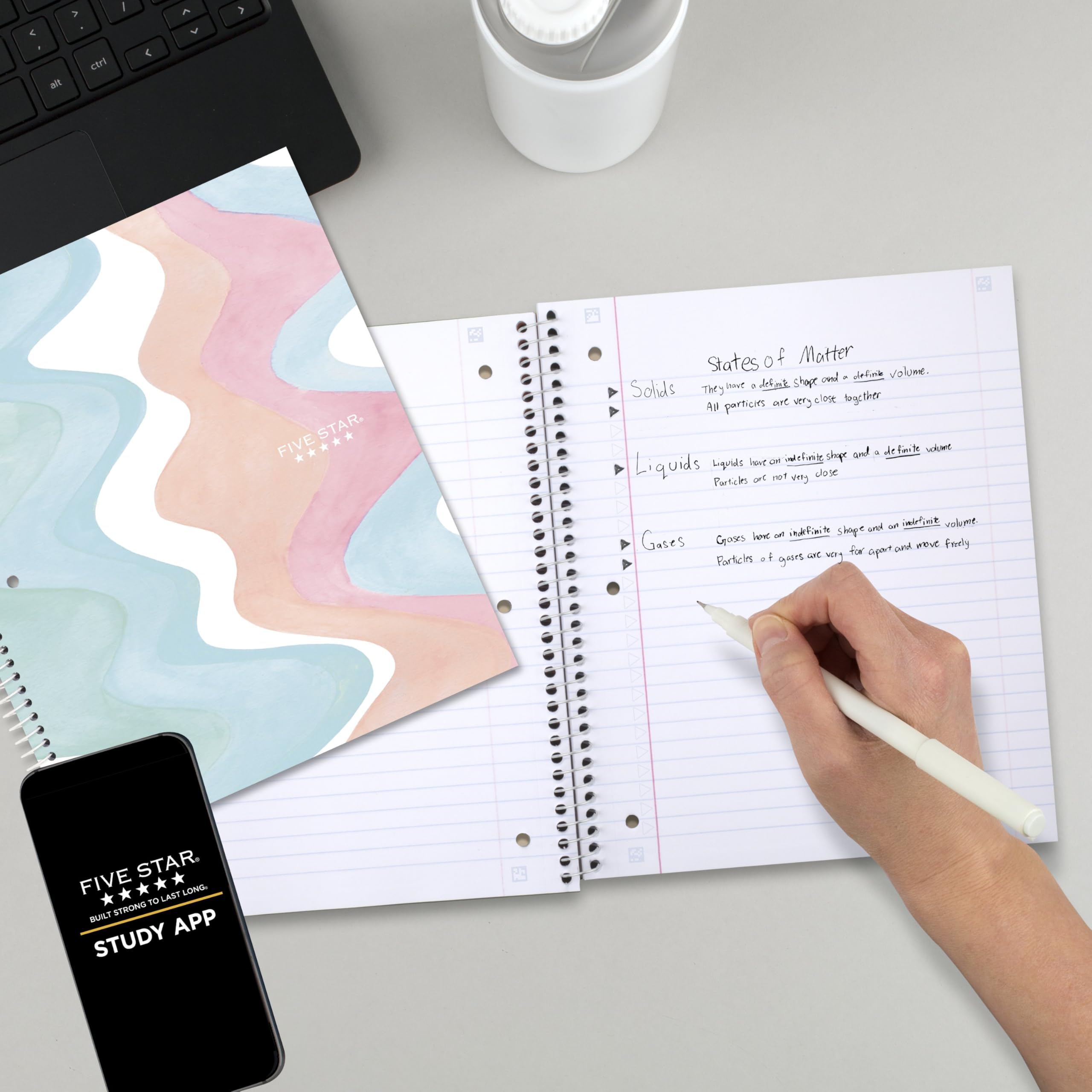Five Star Spiral Notebook + Study App, 1 Subject, Wide Ruled, 8" x 10-1/2", 80 Sheets, Fights Ink Bleed, Water Resistant Cover, Pastel Waves (930060F) - Image 8