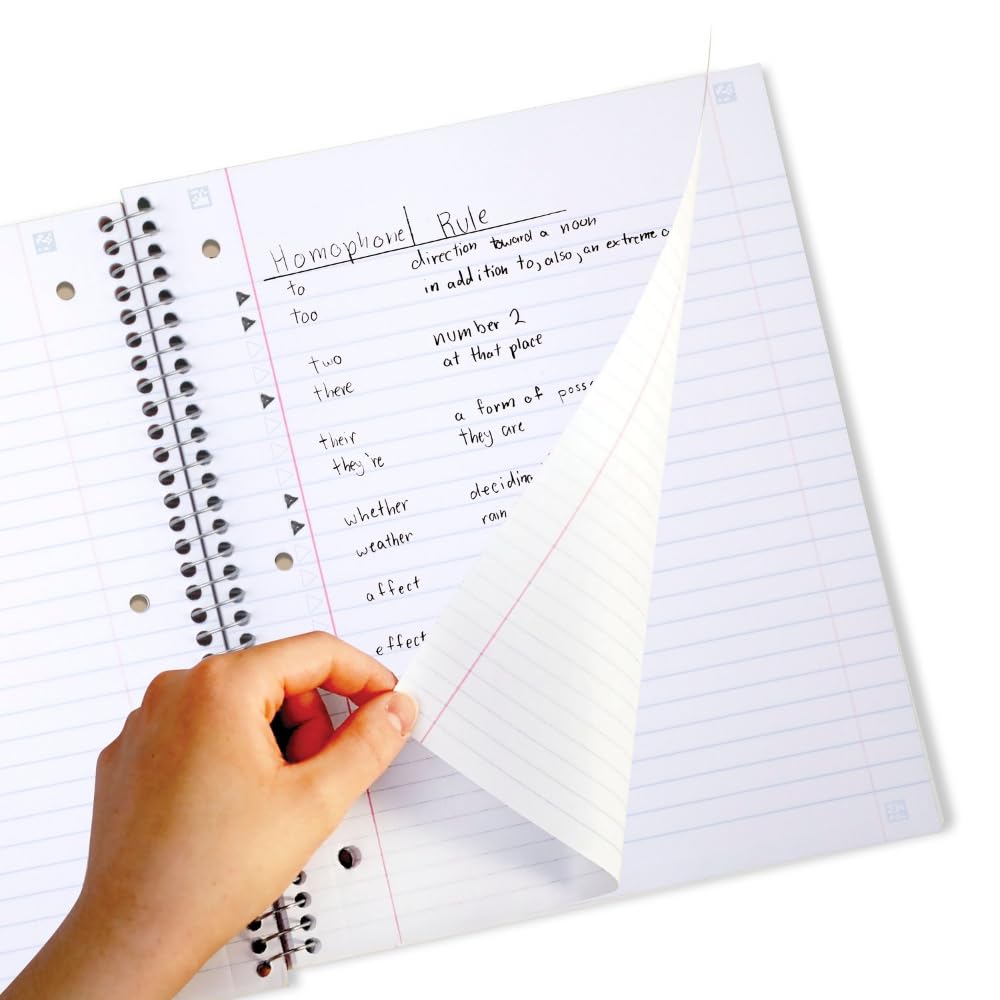 Five Star Spiral Notebook + Study App, 3 Pack, 3 Subject, Wide Ruled Paper, 8" x 10-1/2", Tidewater Blue, Fire Red, Black (930081) - Image 3