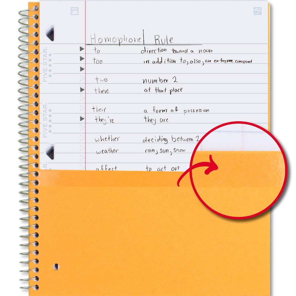 Five Star Spiral Notebook + Study App, 3 Pack, 3 Subject, Wide Ruled Paper, 8" x 10-1/2", Tidewater Blue, Fire Red, Black (930081) - Image 4