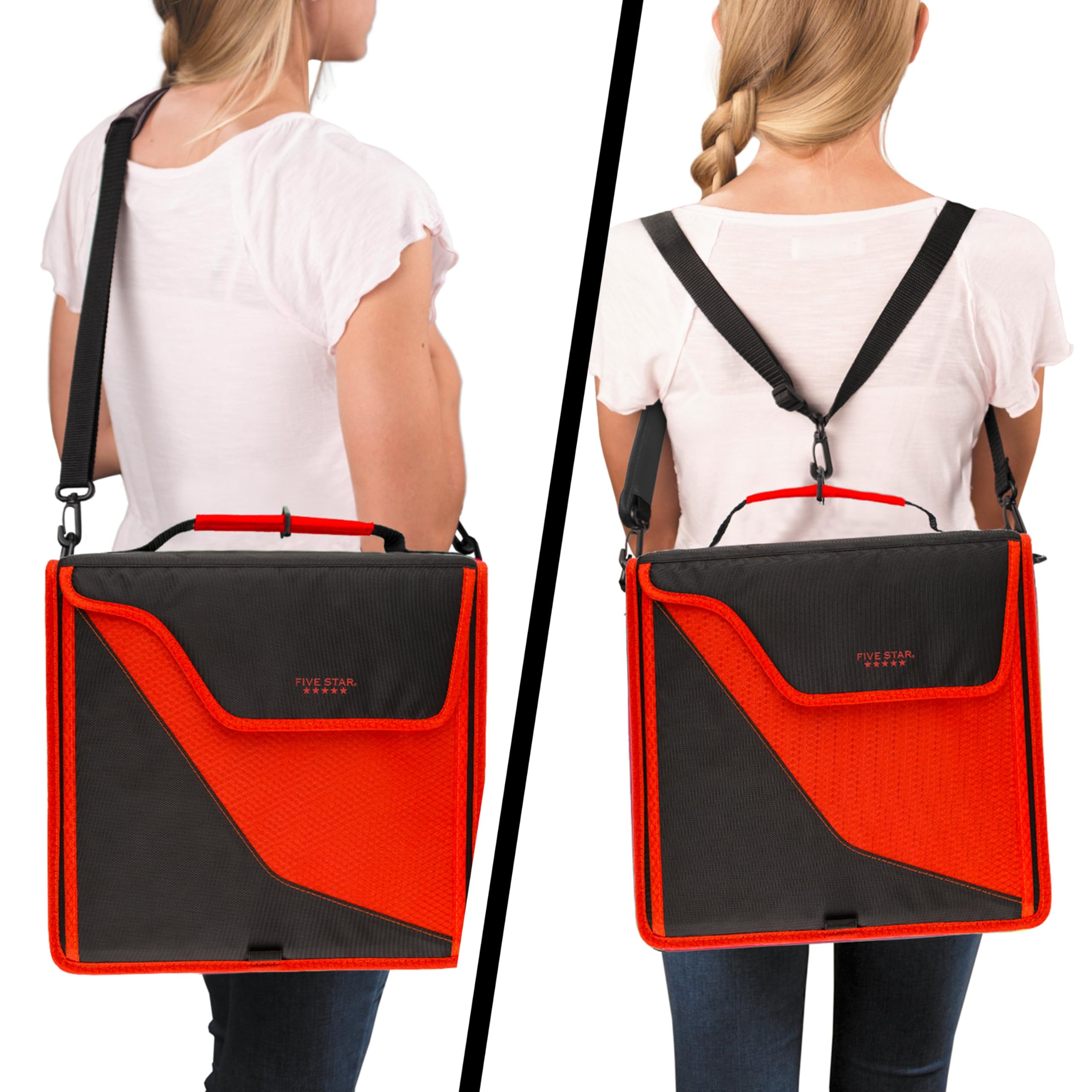 Five Star Zipper Binder, 3 Inch 3-Ring Binder with D Rings, Removable Padded Case, 5-Tab Expanding File and Multi-Use Strap, 850 Sheet Capacity, Red/Black (29296CE8) - Image 6